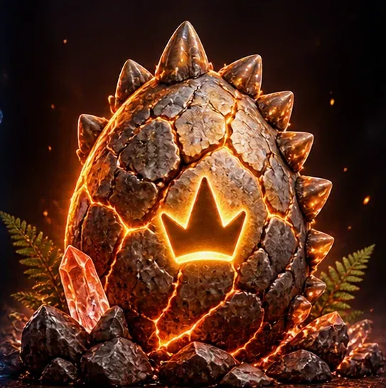 Dino egg — spiked volcanic shell with glowing lava cracks and crown